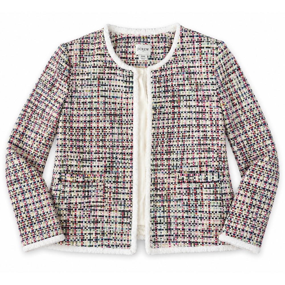 J.Crew Womens Multi Color Tweed Fringe Blazer Jacket 00